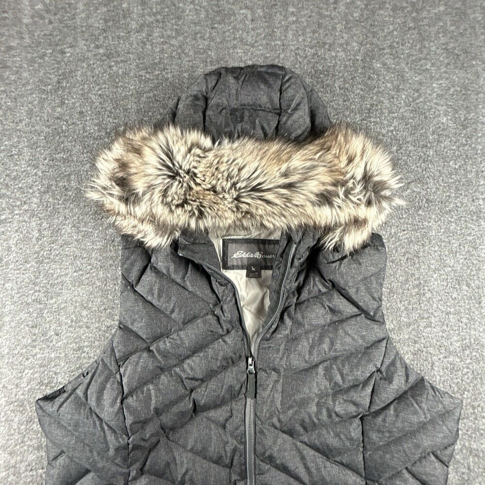 Eddie Bauer Down Vest Womens Sz 1X Faux Fur Detach Hood Puffer Lined Winter XL - Picture 2 of 9